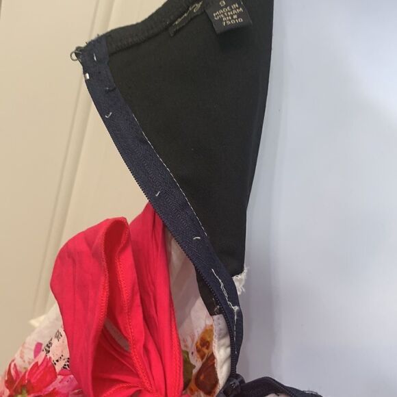 City Triangles Sz 9 Black Bust Pink Waist Floral Skirt Spaghetti Straps Tie Back - Picture 7 of 11